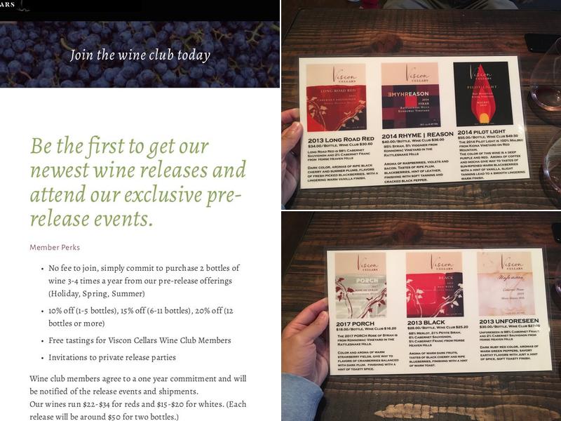 Viscon Cellars Menu