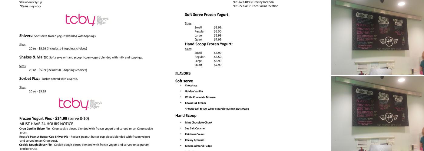 TCBY Menu