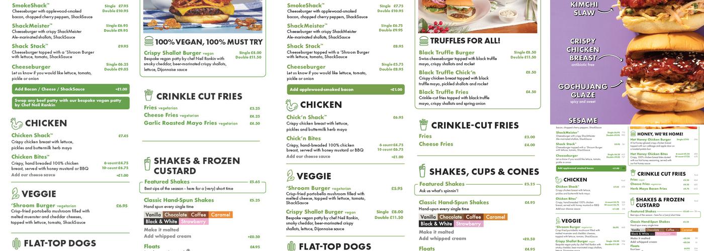 Shake Shack Tottenham Court Road Menu