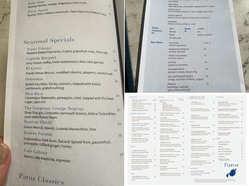 Paros Tribeca Menu