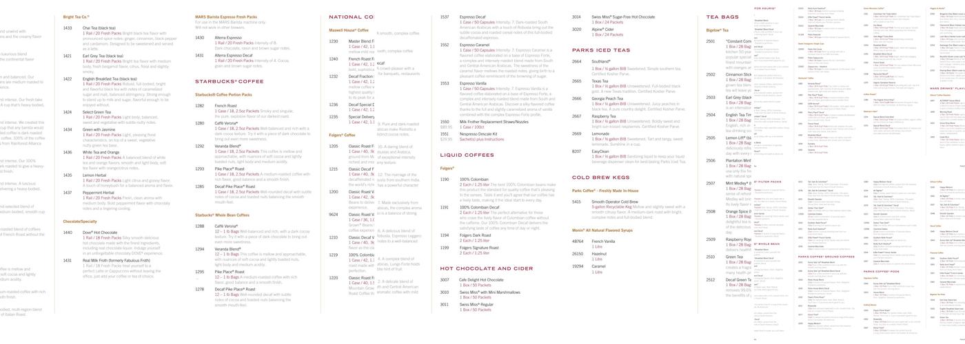 Parks Coffee Menu