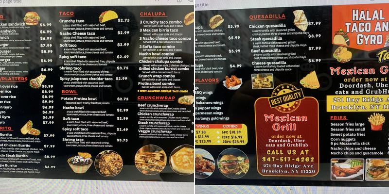 Halal taco and gyro Menu