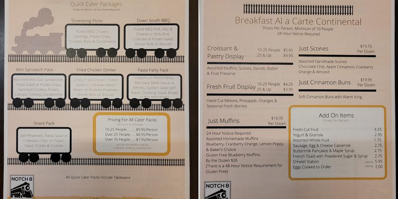 Notch 8 Catering Menu