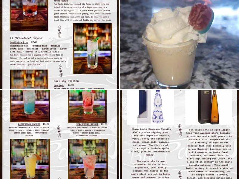 Big Papa's Cocktails and Gaming Lounge Menu