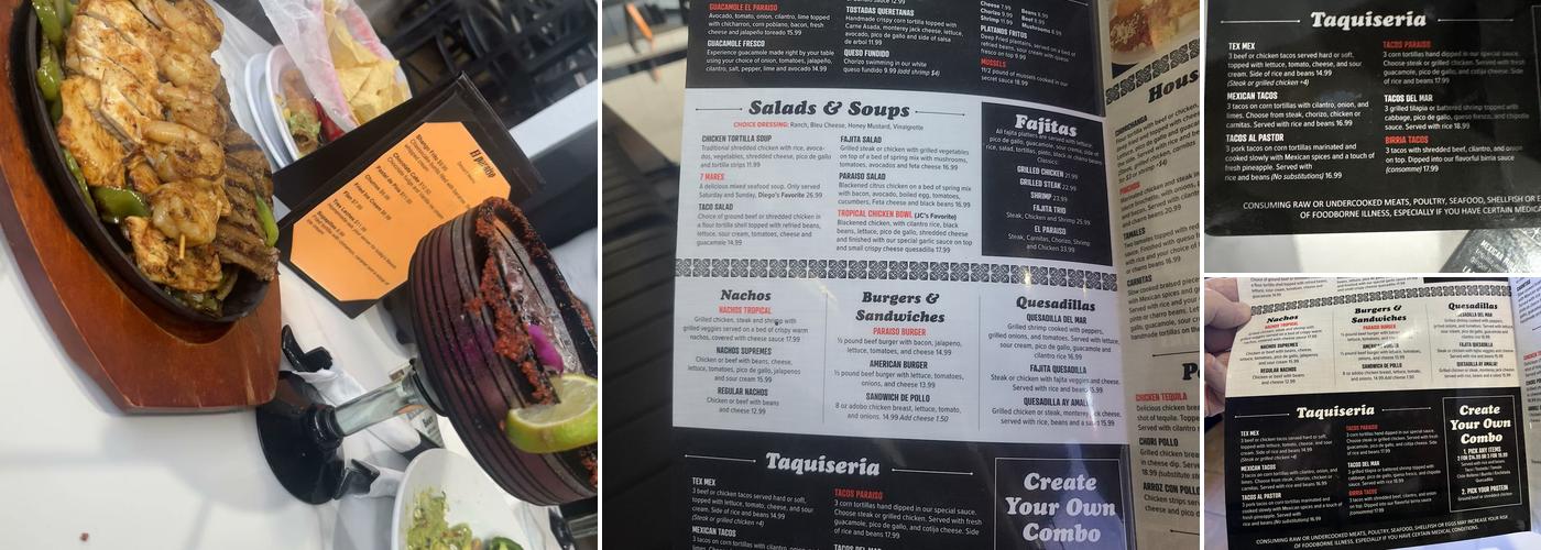 El Paraiso Mexican Restaurant & Bar Menu
