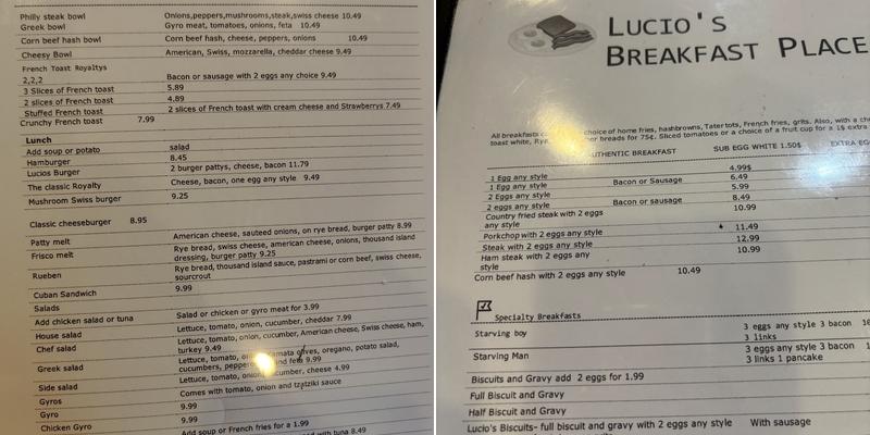 Lucio’s Breakfast Place Menu