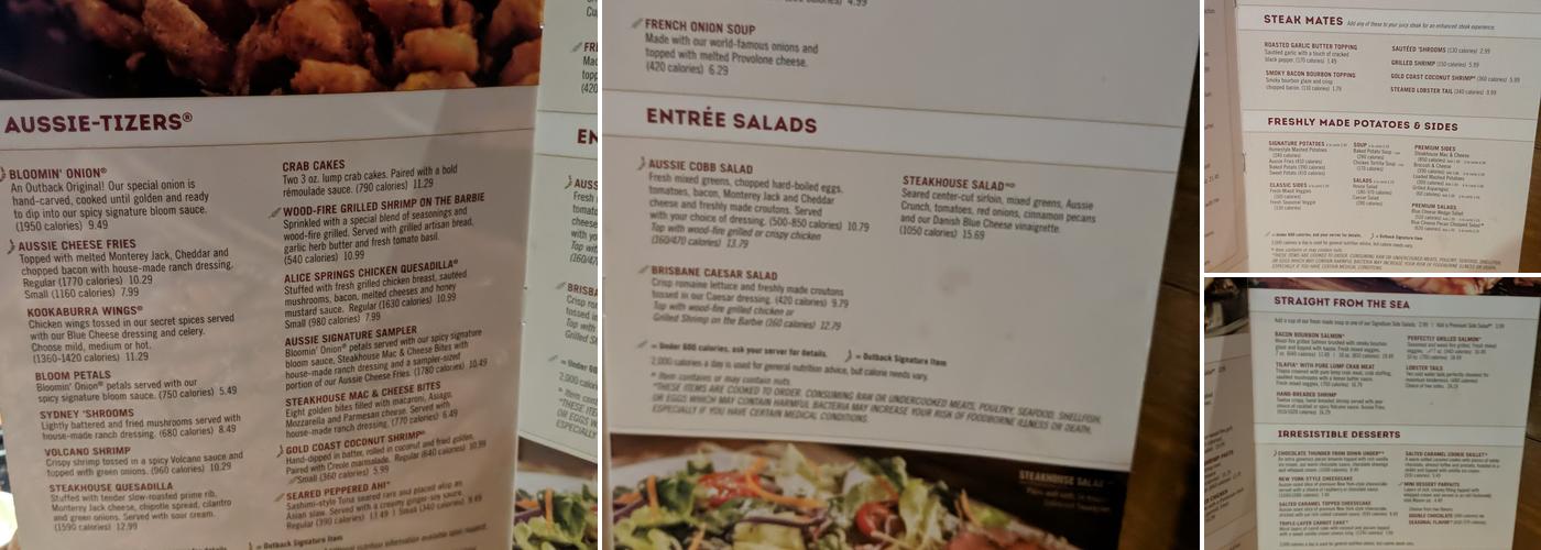 Outback Steakhouse Menu