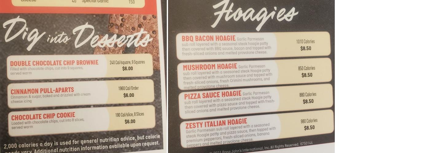 Papa Johns Pizza Menu