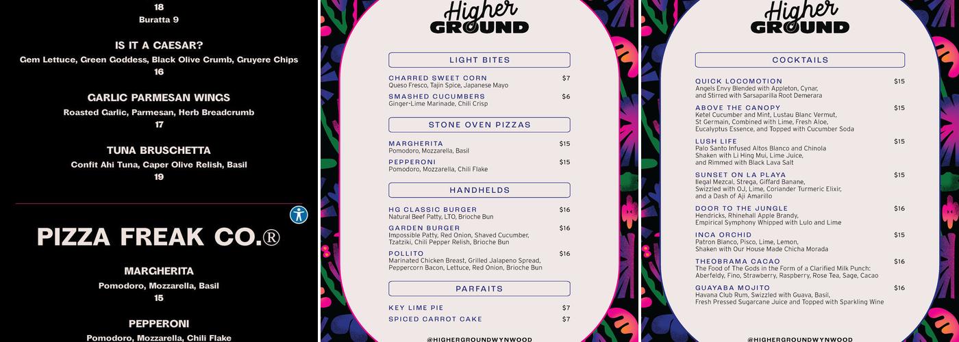 Higher Ground Menu