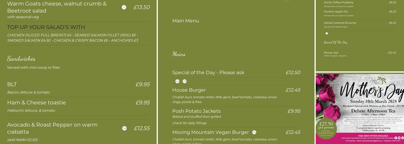 Palm Court Pavilion Menu