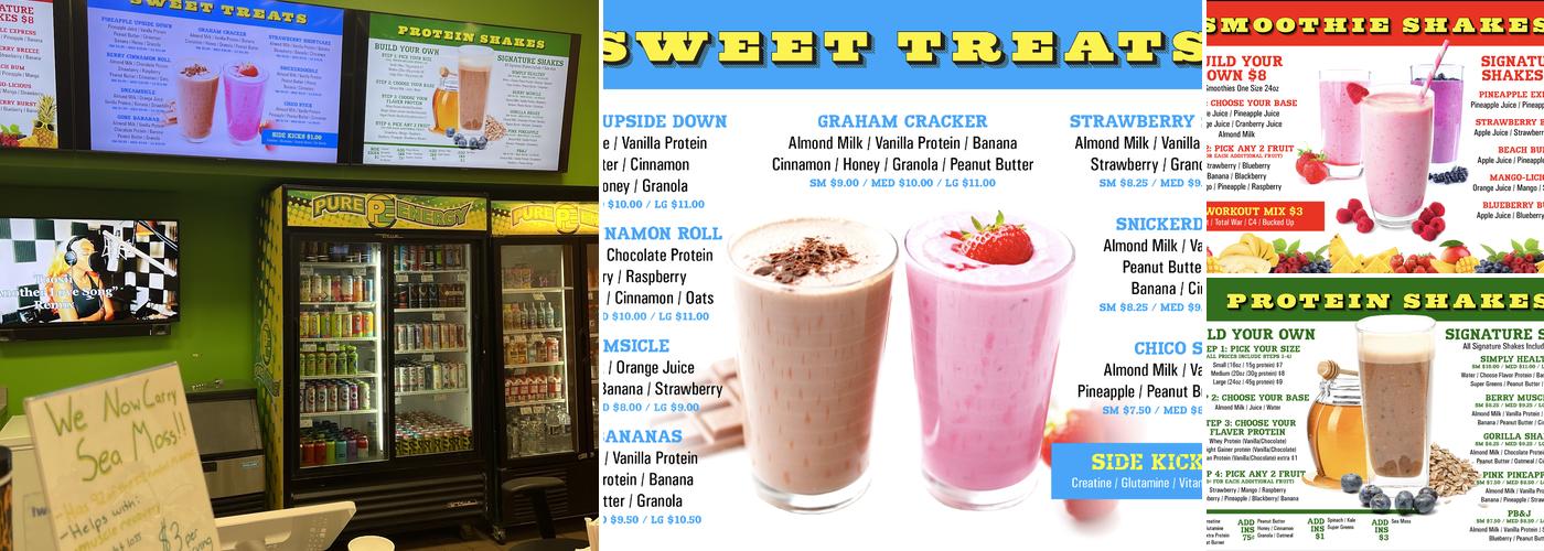 Pure Energy Nutrition - Shakes and Smoothies Menu
