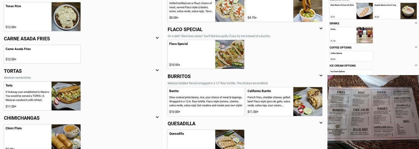 Flacos House Mexican Cafe Menu
