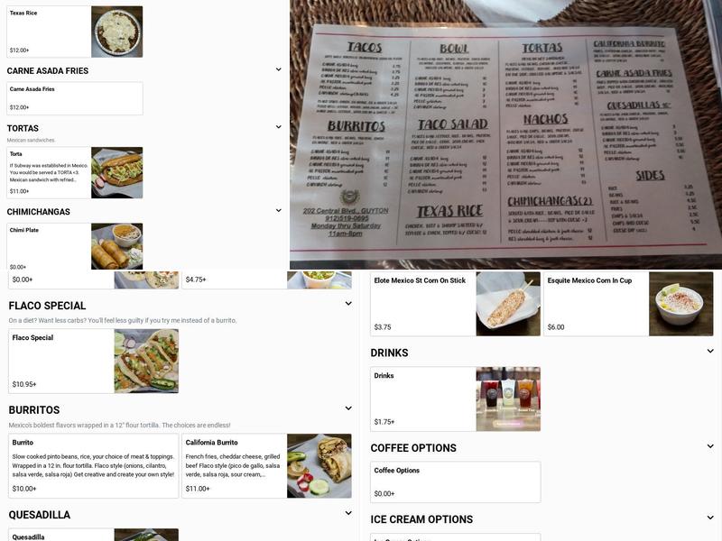 Flacos House Mexican Cafe Menu