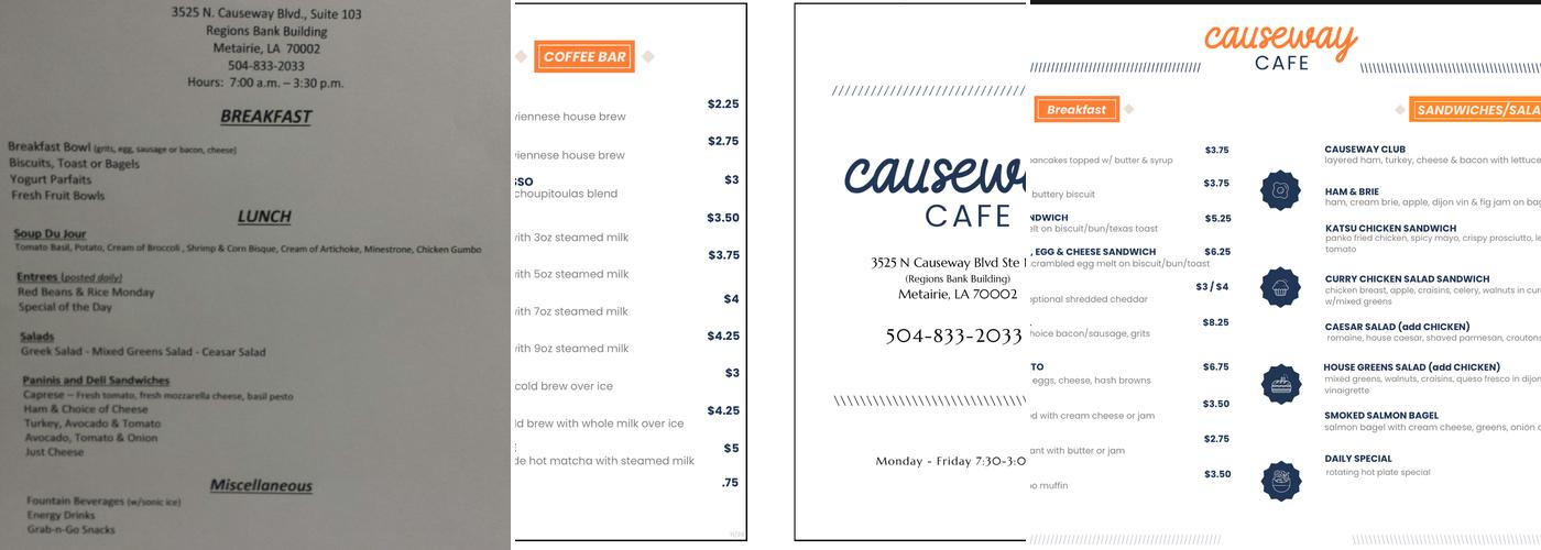 Causeway Cafe Menu