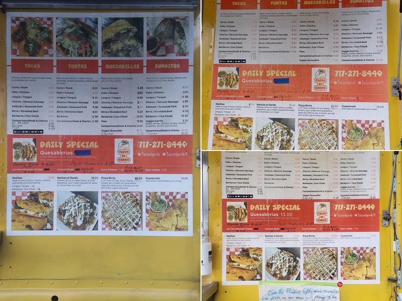Tacos El Gordo Menu