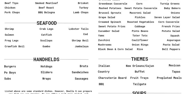 Bealla Q Menu