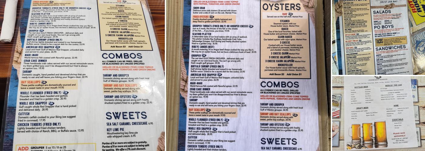 Hunt's on St Joe Bay Menu