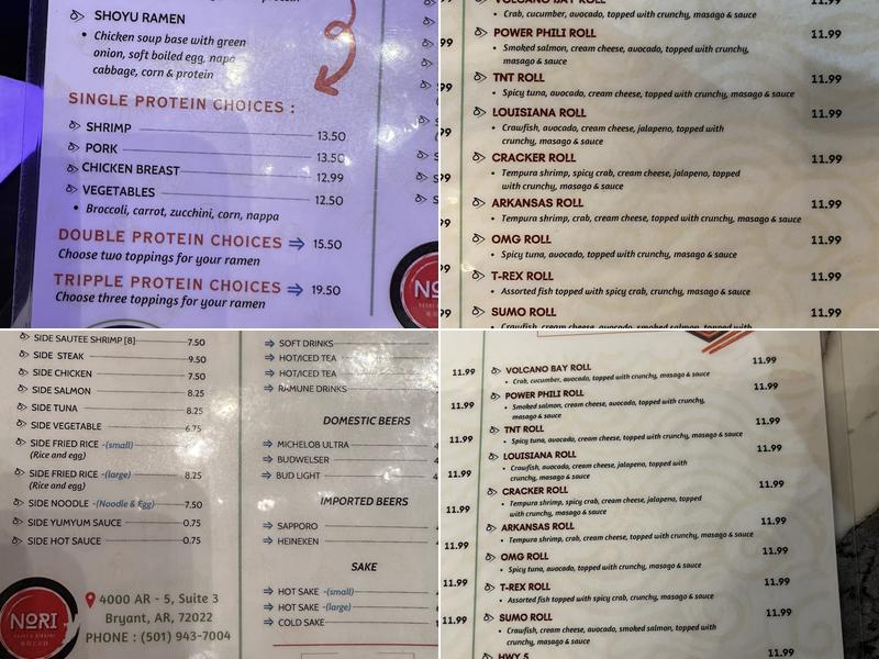 Nori Sushi and Hibachi Menu