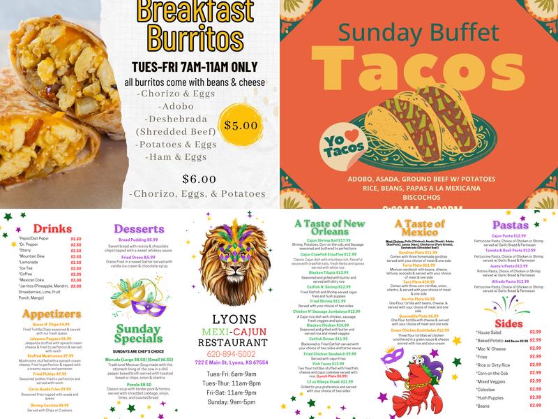 Lyons Mexi-Cajun Menu