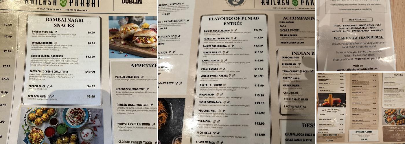 Kailash Parbat Dublin Menu