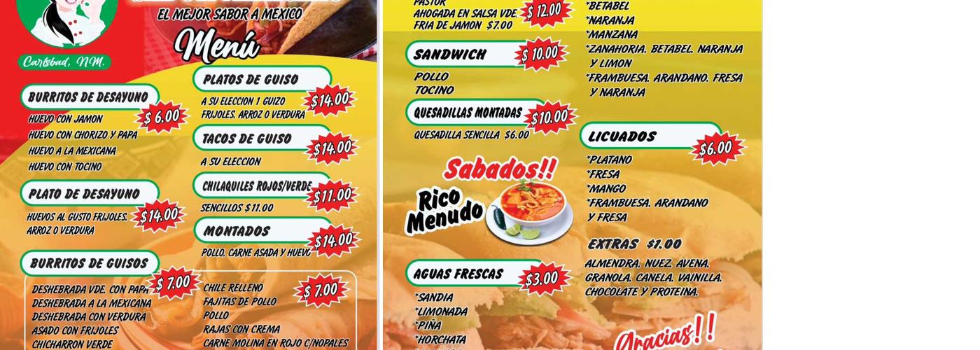 Sabor Mexicano Menu