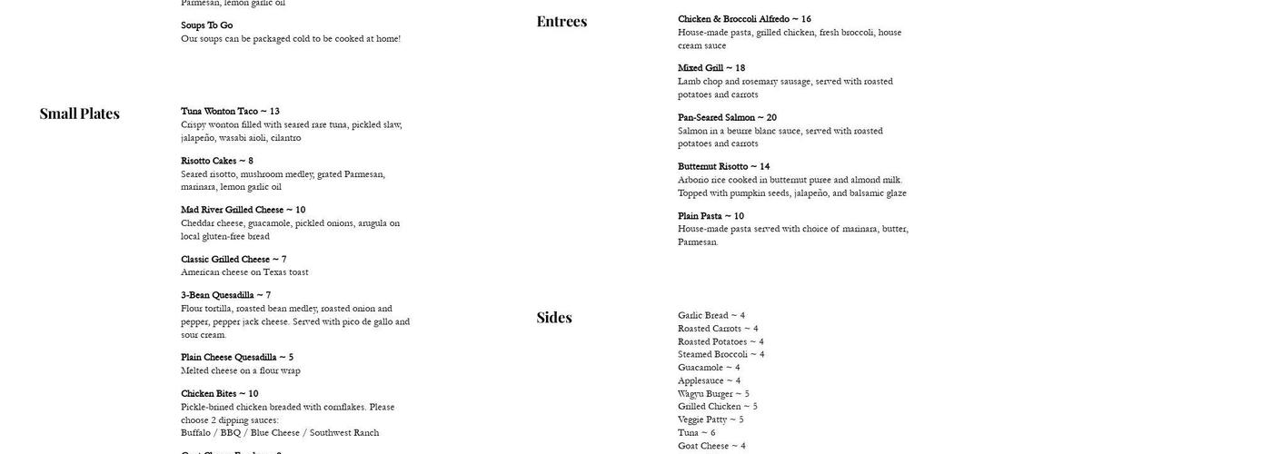 Nelly's at Night Menu