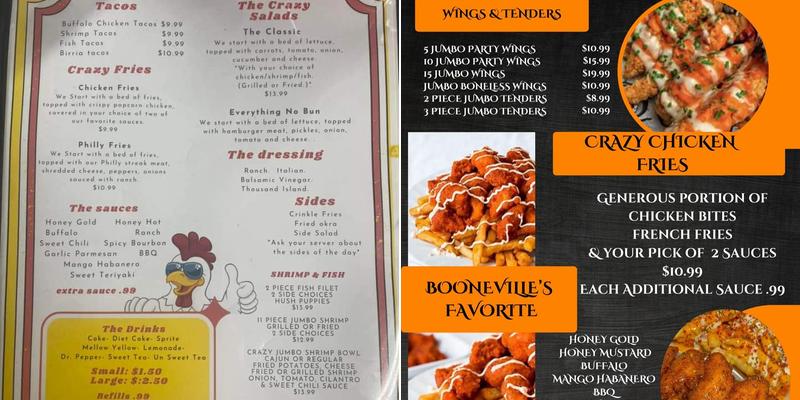 The Crazy Chicken Menu