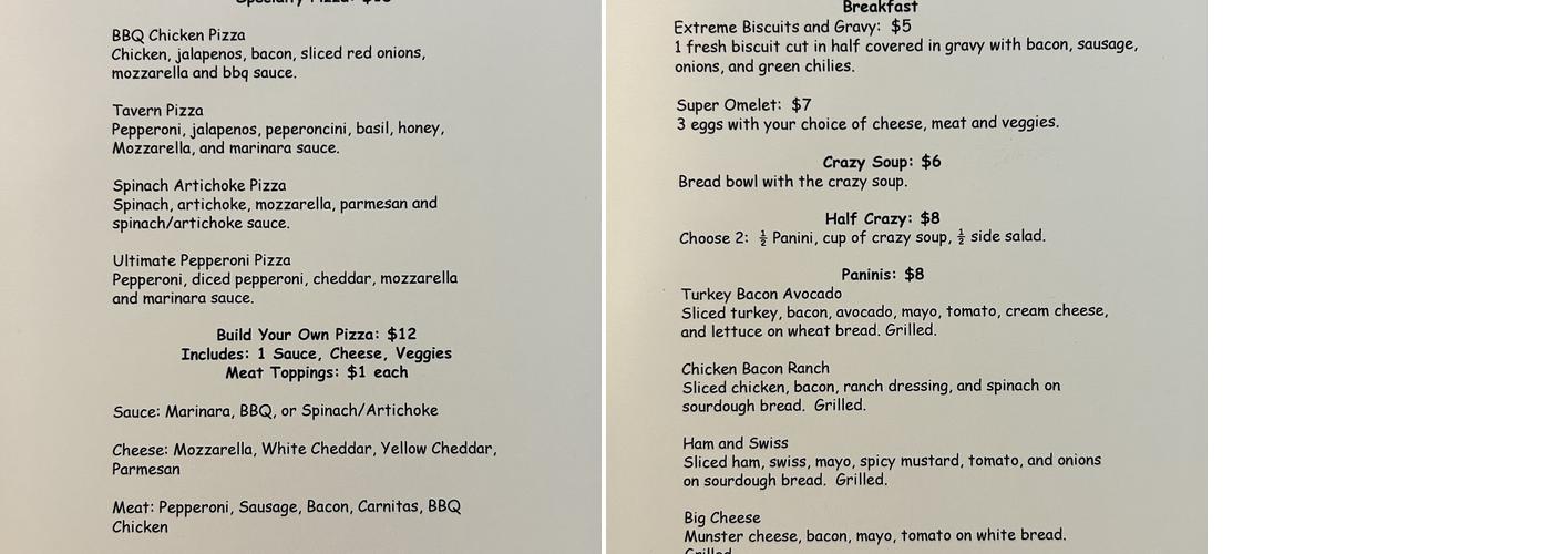 Crazy from scratch Menu