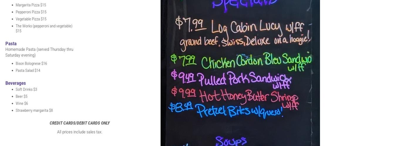 Log Cabin Bistro Menu