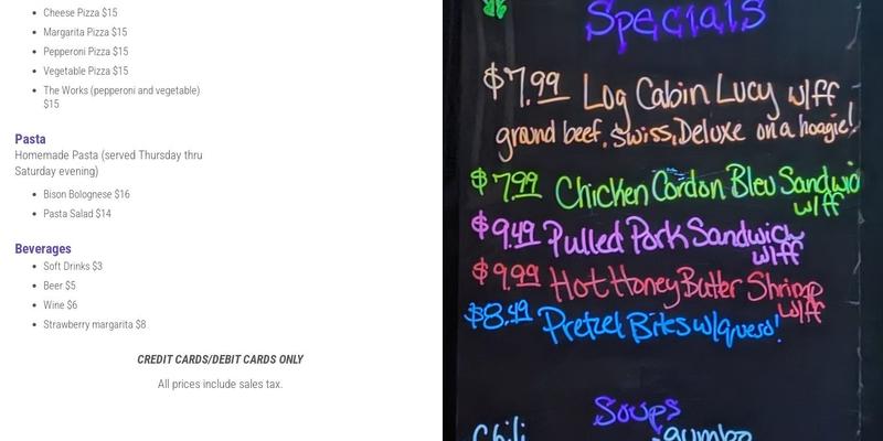 Log Cabin Bistro Menu