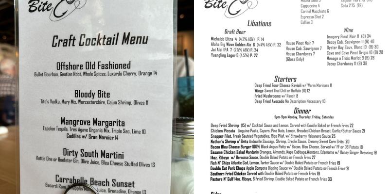 Evenin' Bite Menu