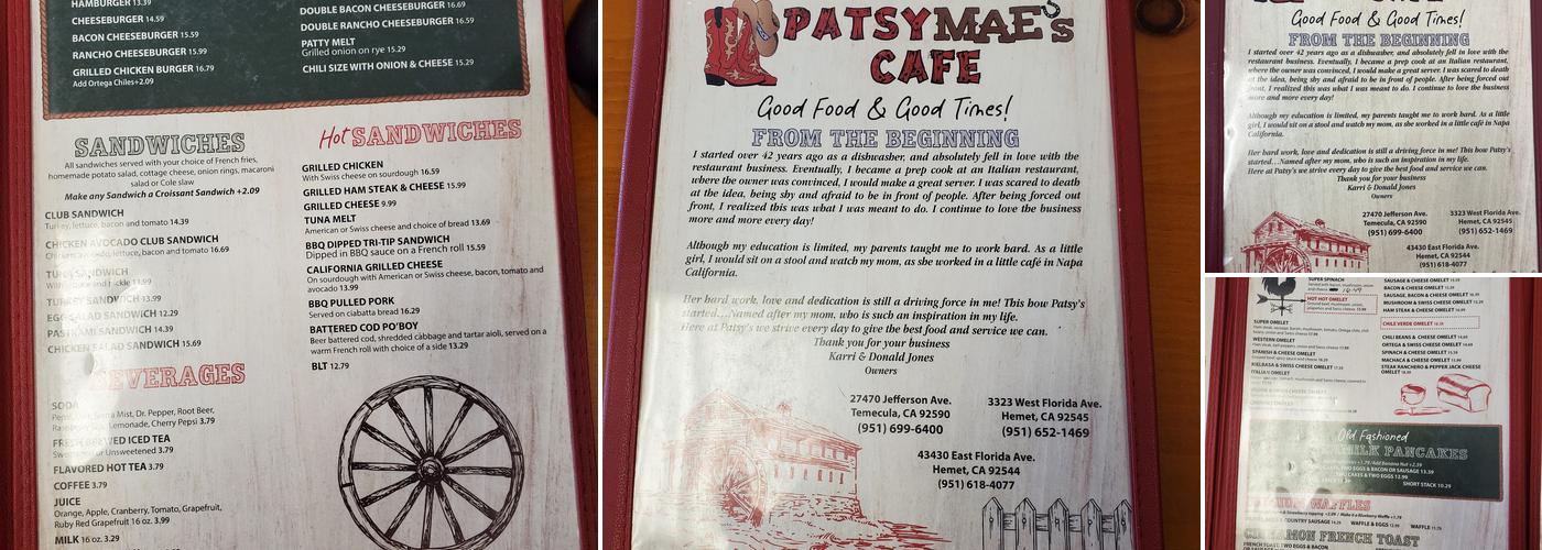 Patsy Mae's Cafe Menu
