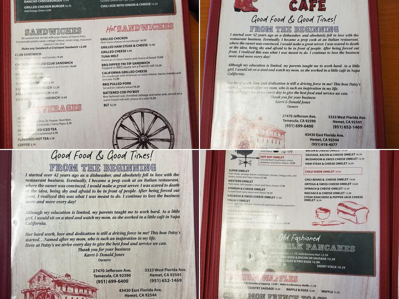 Patsy Mae's Cafe Menu