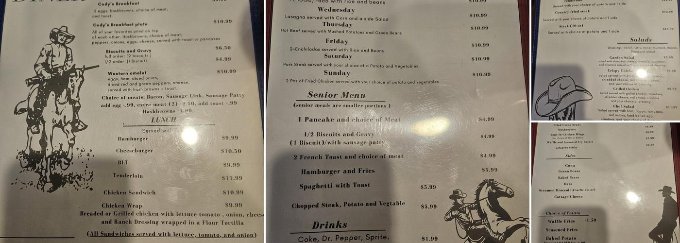 Cody's Diner Menu