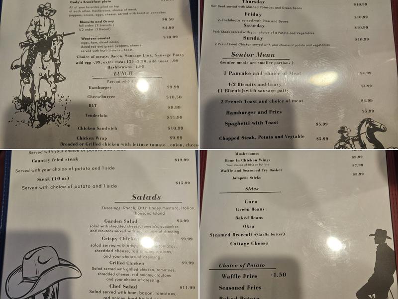 Cody's Diner Menu