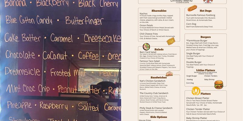 The Burnsville RR Menu