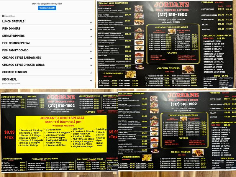 JORDANS FISH CHICKEN & GYROS Menu