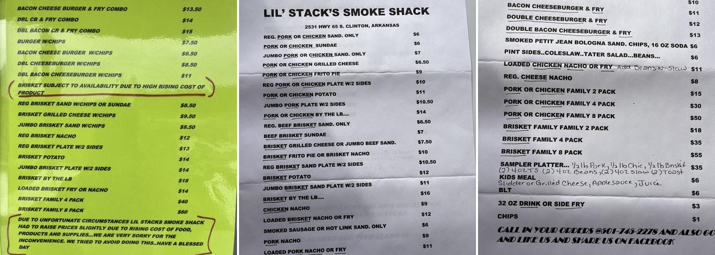 Lil’ Stack’s Smoke Shack Menu