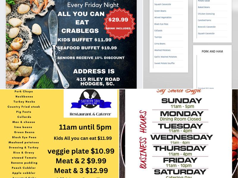 Southern Soul catering and BBQ Menu