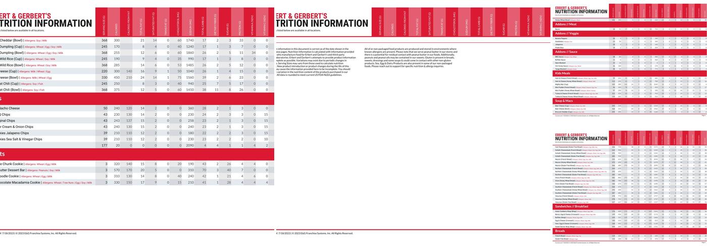 Erbert & Gerbert's Menu
