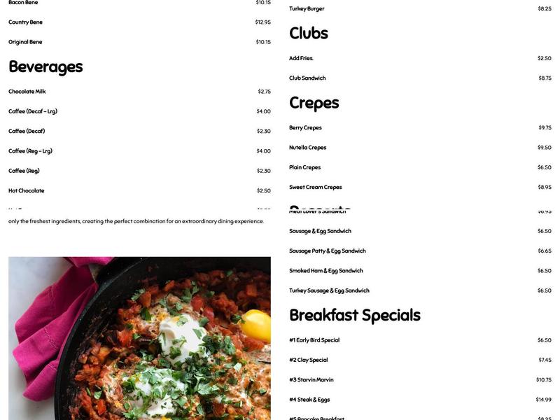 Clay Cafe Menu