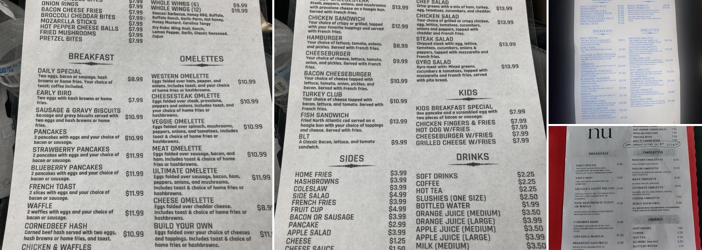 Sheffield Diner Menu