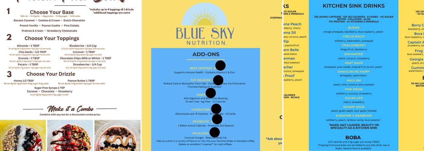 Blue Sky Nutrition Menu