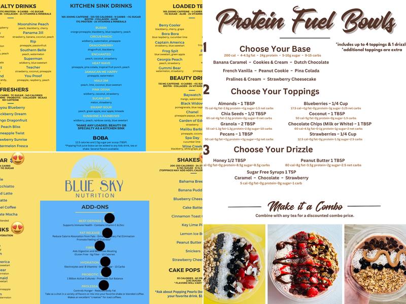 Blue Sky Nutrition Menu