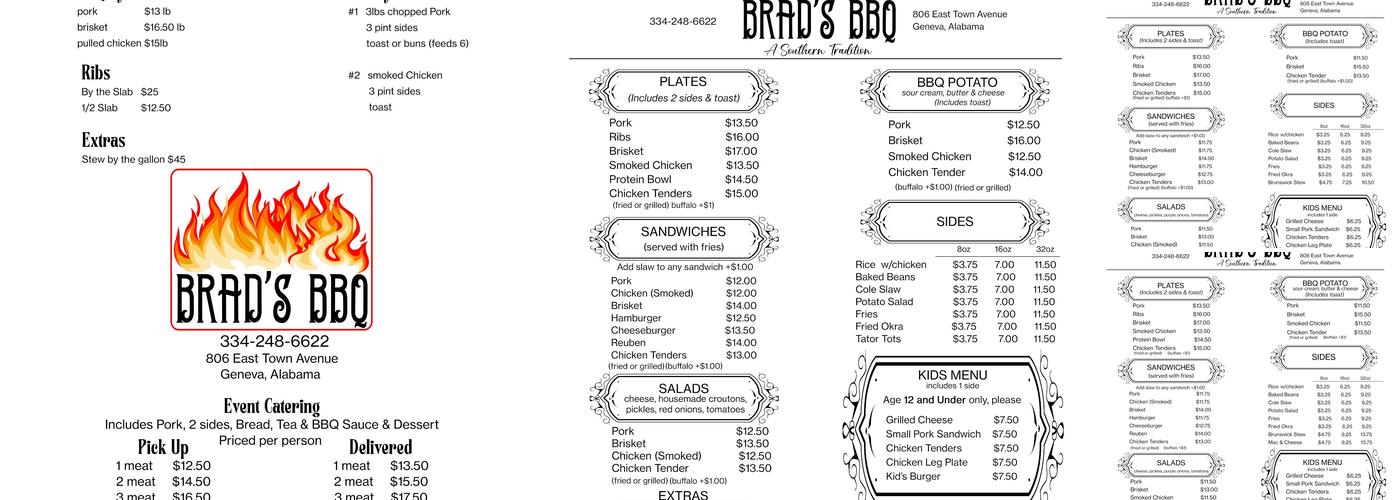 Brad's BBQ Menu