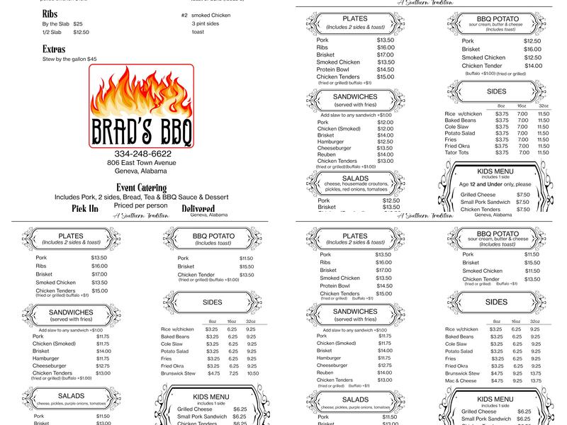 Brad's BBQ Menu