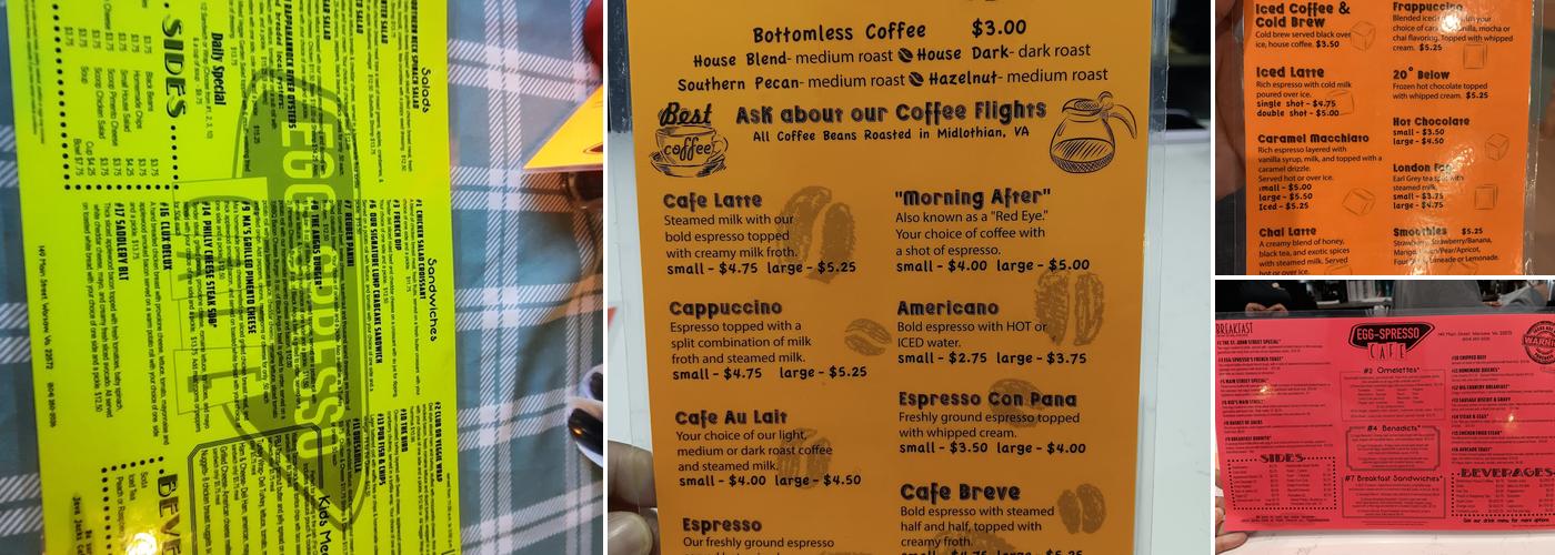 Egg-Spresso Cafe Menu
