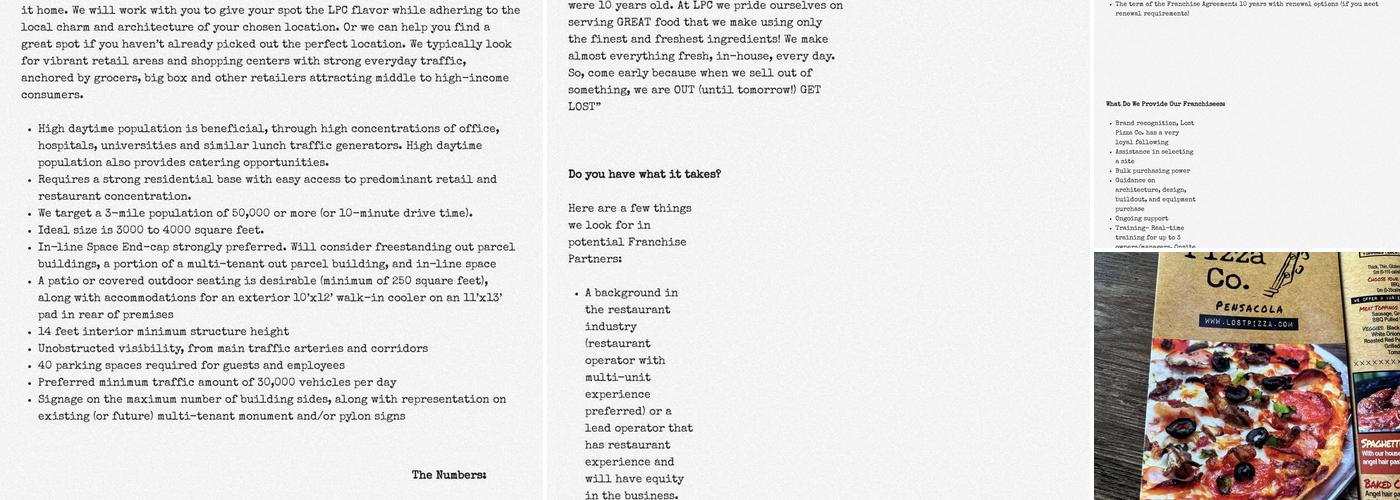 Lost Pizza Co. Pensacola Downtown Menu