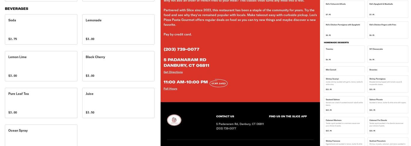 Leos Pizza Pasta Gourmet Menu