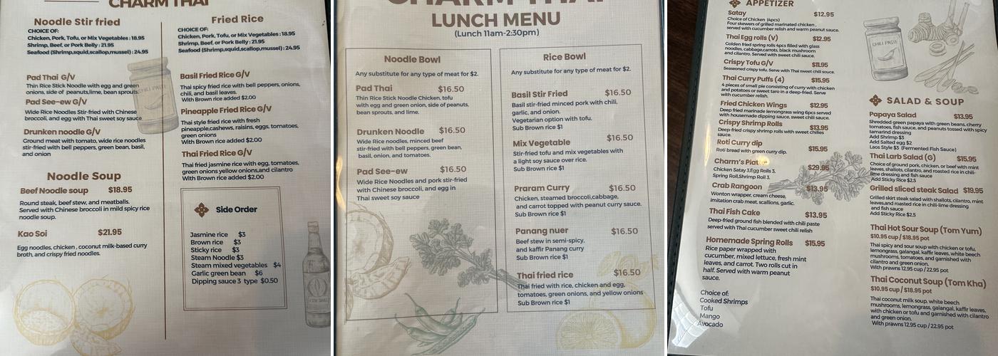 Charm Thai Menu